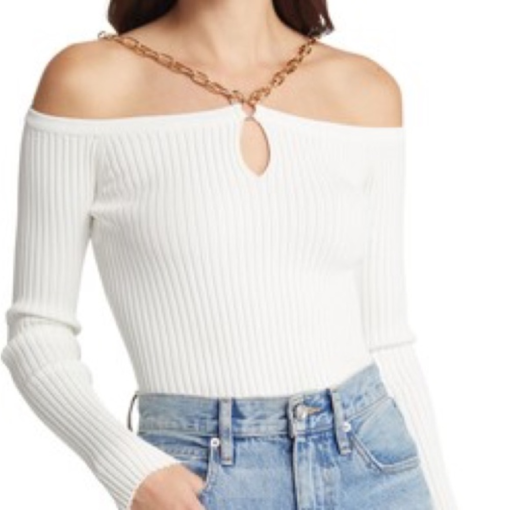 Moon River White Ribbed Chain Detail Top